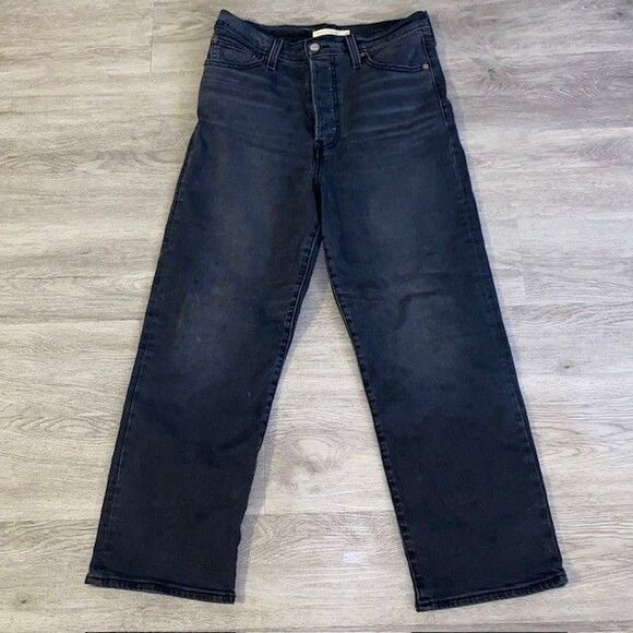 Levi's Jeans Womens 29x25 Black Denim Ribcage Straight Ankle Button Fly - Picture 1 of 5